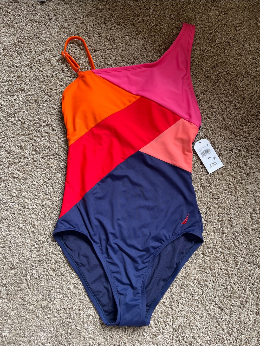 NWT Nautica Coral and Navy Colorblock Swimsuit